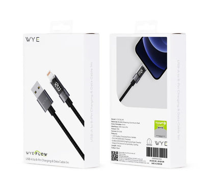 Wyeflow USB-A to 8-Pin Charging & Data Cable With LED Display 1m