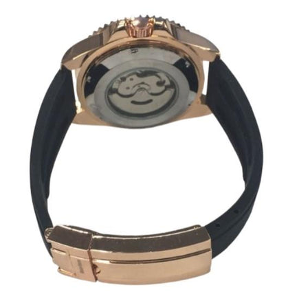 NY London Mens Automatic Dated Dial Analogue RoseGold/Black Rubber Strap Watch