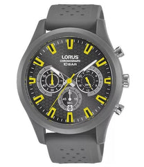 Lorus Mens Sports Chronograph Dated Grey/Yellow Dial Grey Rubber Strap Watch RT377JX9 BRAND NEW NEEDS BATTERY