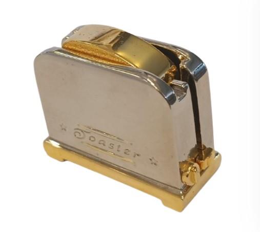 Miniature Clock 2 Tone plated Toast and Toaster Solid Brass IMP1006 - CLEARANCE NEEDS RE-BATTERY