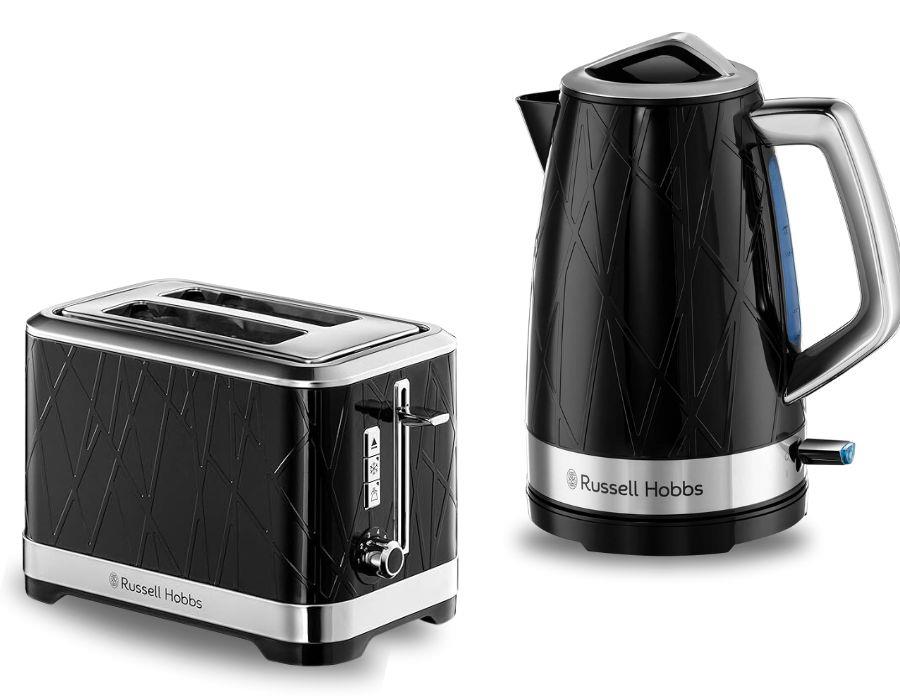 Russell Hobbs Structure Electric Jug Kettle 1.7L and 2 Slice Toaster Set Black