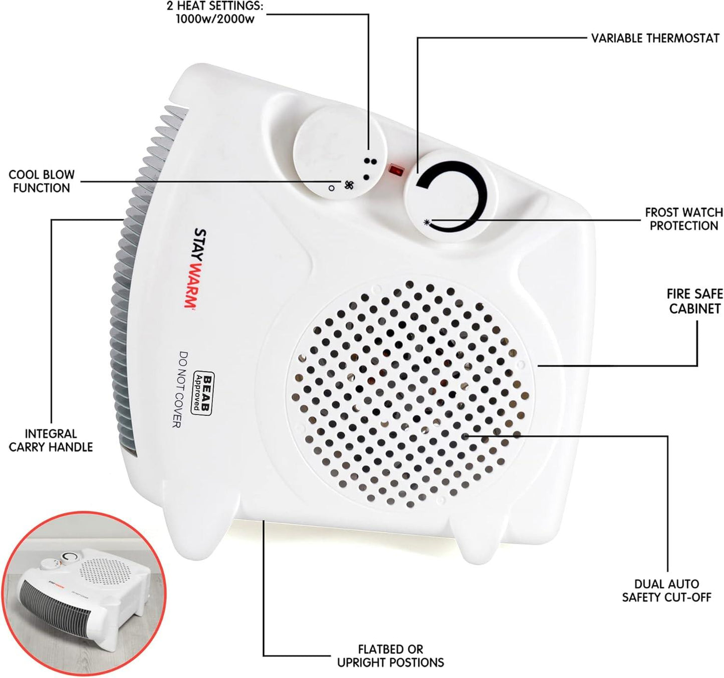 StayWarm 2000w Upright / Flatbed Fan Heater