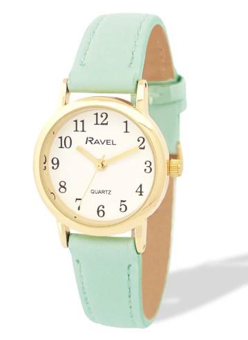 Ravel Ladies Basic Small Gilt Case White Dial Leather Strap Watch Available Multiple Colour