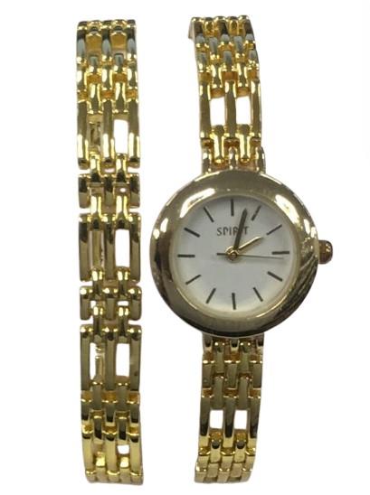 Spirit Ladies Fashion White Dial with Gold Plated Stainless Steel Bracelet Watch Gift Set ASPL52 - CLEARANCE NEEDS RE-BATTERY
