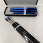 DDSL Instyle 7pc Black/Blue Ink Pen & Refills Anodized Aluminium Blue Case Pen Set Box 2799