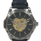 NY London Mens Automatic Dial Analogue Silver/Black Leather Strap Watch