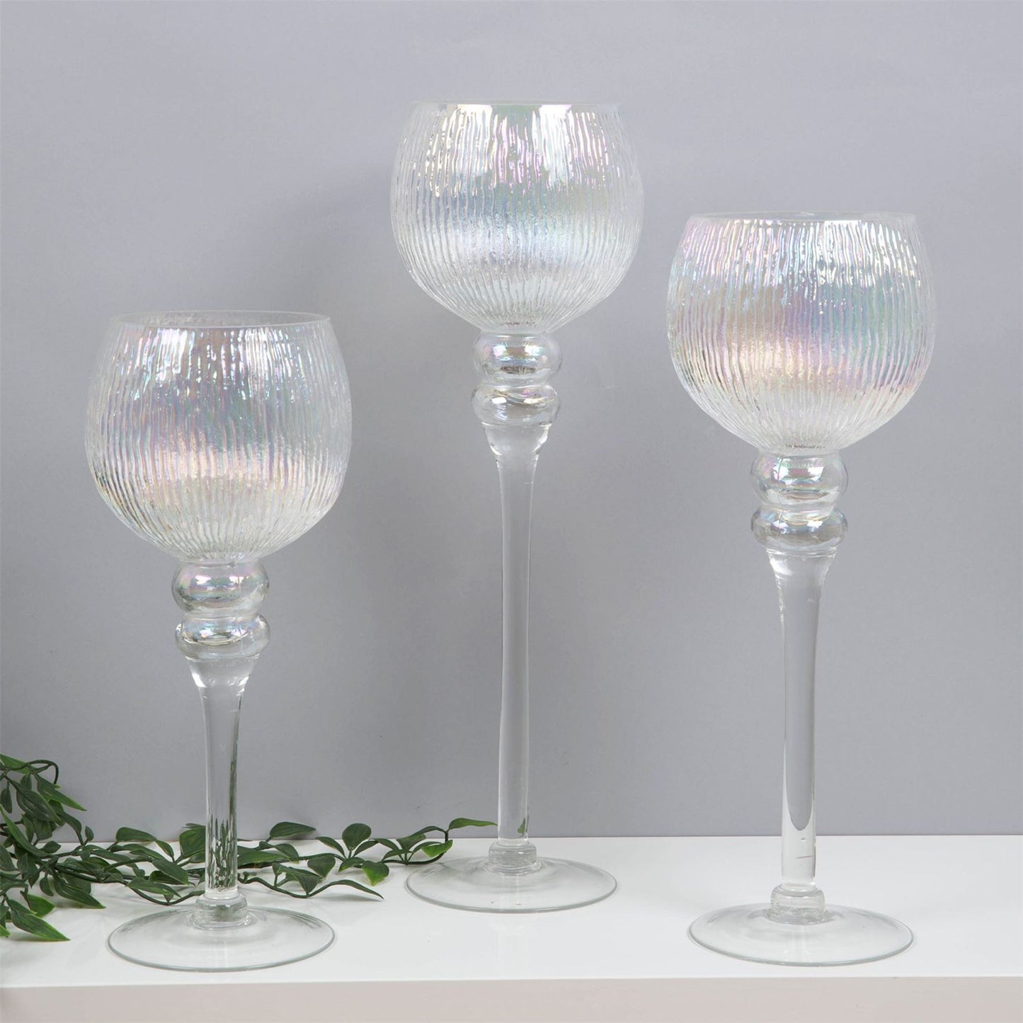 Set of 3 Clear Glass Goblet Style Candle Holders