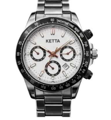 Ketta Mens Fashion Dated Multi Dial with Black Top Ring Silver Metal Bracelet Strap Watch Available Multiple Colours