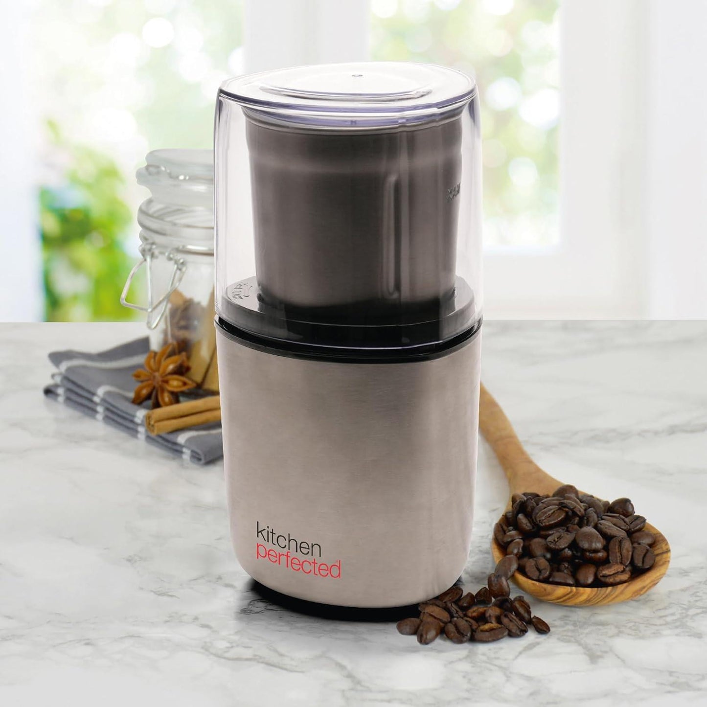 KitchenPerfected 200w 70g Spice / Coffee Grinder - Brushed Steel