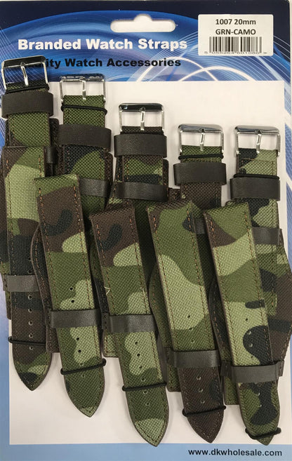 1007GRN Leather Camo Green Military Watch Straps Pk5 Available Sizes 18MM TO 22MM