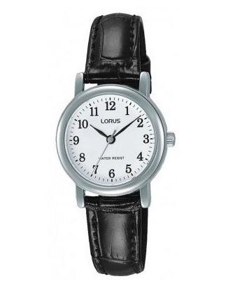 LORUS Ladies Basic Big Number  White Dial Black leather strap watch