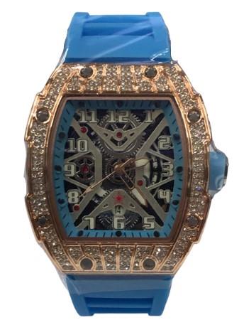 New Rubber Gents Rose Bling Fashion Quartz Movement Dated Skeleton Clear Dial Rubber Strap Watch Available Multi Colour NY London