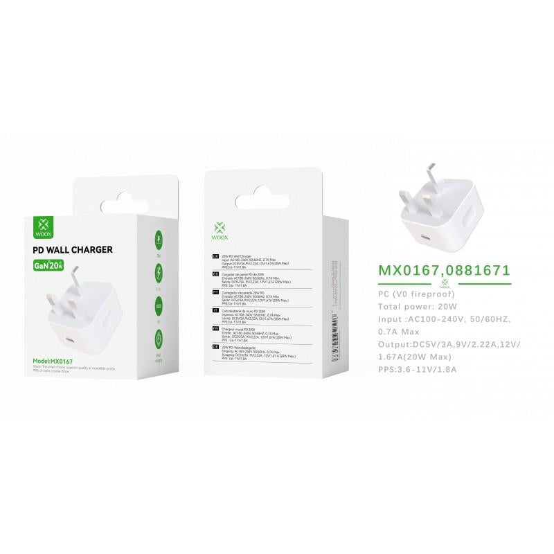 Woox MX0167 UK Type-C 20W PD Wall Charger, White
