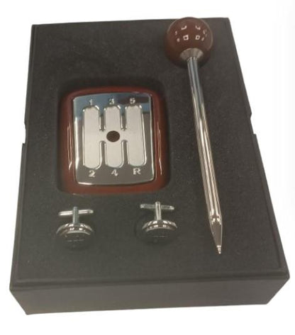 Miniature Car Gear Stick Knob, Cufflinks & Pen Desk Gift Set Solid Matt wood IMP421-RW  - CLEARANCE MIGHT NEEDS RE-REFILL