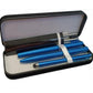 DDSL Instyle 7pc Black/Blue Ink Pen & Refills Anodized Aluminium Blue Case Pen Set Box 2799