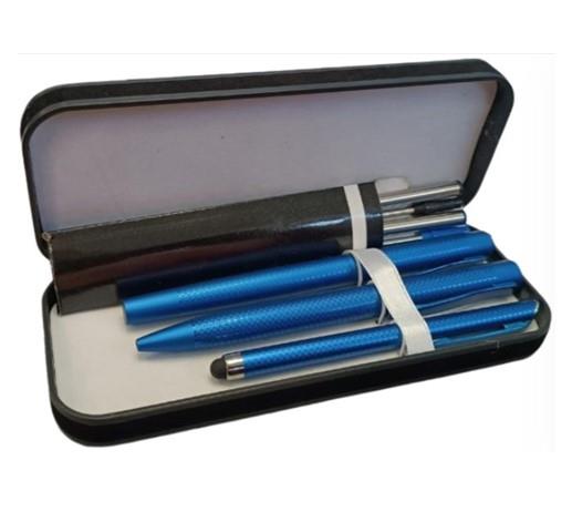 DDSL Instyle 7pc Black/Blue Ink Pen & Refills Anodized Aluminium Blue Case Pen Set Box 2799