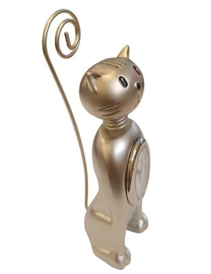 Miniature Clock Silver Plated Cat IMP1081S - CLEARANCE NEEDS RE-BATTERY