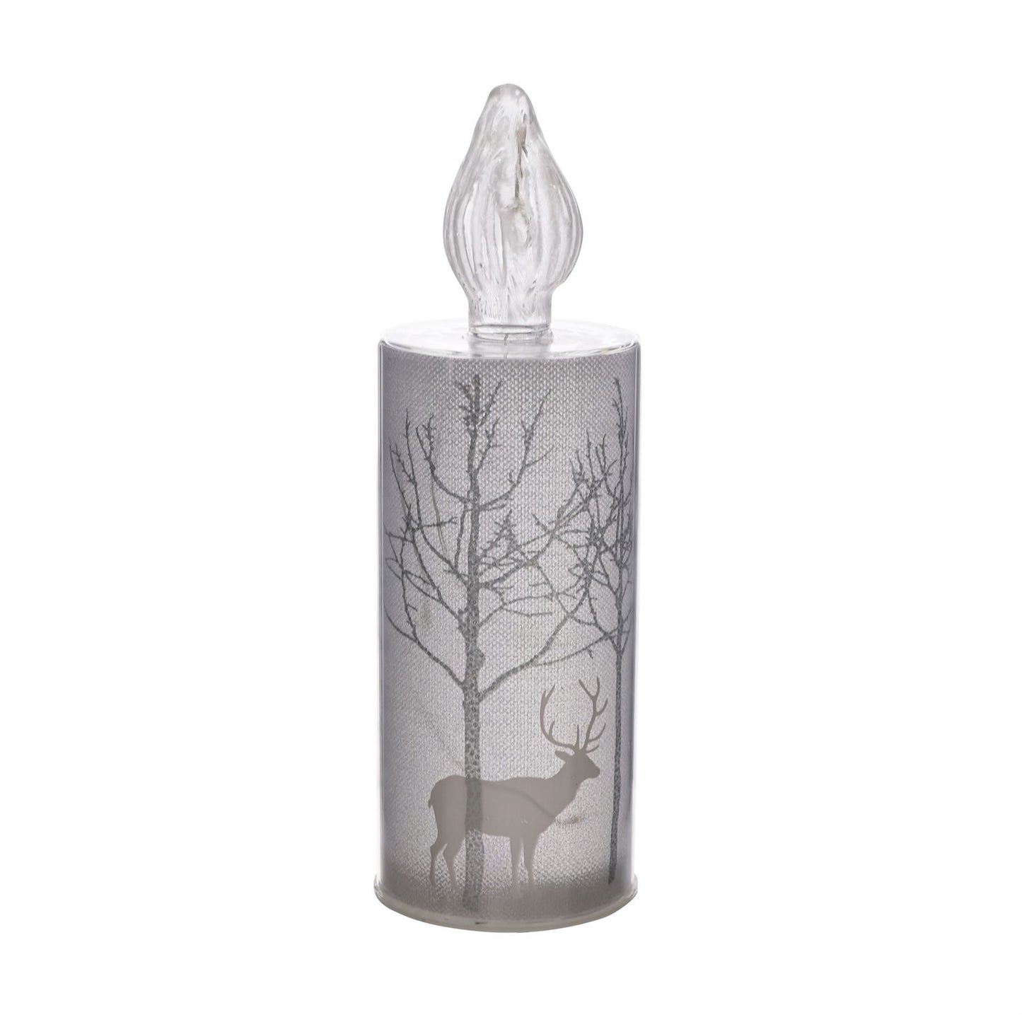 Silver Forest Scene Medium LED Glass Candle Light