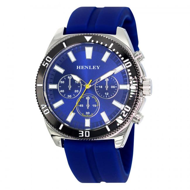 Henley Mens Polished Multi eye 44mm Dials Soft Silicone Watch H02228 Available Multiple Colour