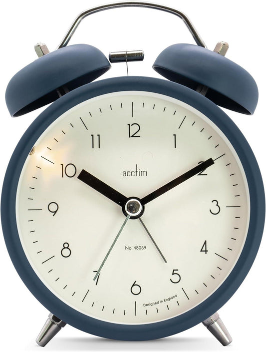 Acctim Aksel Analogue Alarm Clock Quartz Metal Bell Alarm Backlight (Suede Blue)