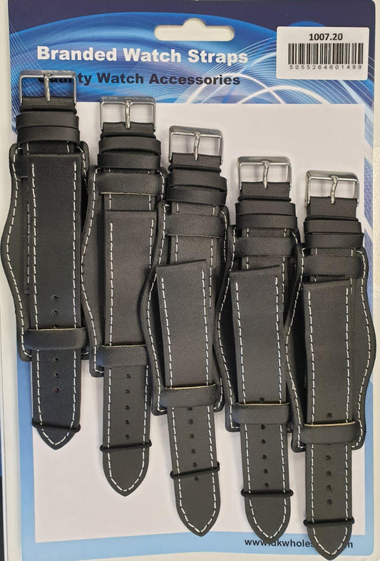 Leather Black Military Watch Straps Pk5 Available Sizes 18 – 24mm 1007BK