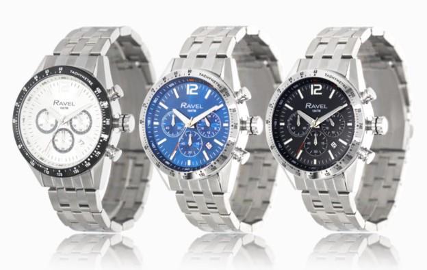 Ravel Mens Fashion 100m Water Resistant Chronograph Dated Dial Silver Plated Bracelet Watch RPR-MB Available Multi Colors