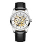 NY London Mens Automatic Hollow mechanical Dial Analogue White/Black Leather Strap Watch