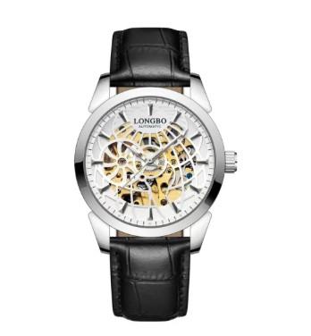 NY London Mens Automatic Hollow mechanical Dial Analogue White/Black Leather Strap Watch