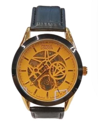 NY London Mens Automatic Dial Analogue Gold/Black Leather Strap Watch