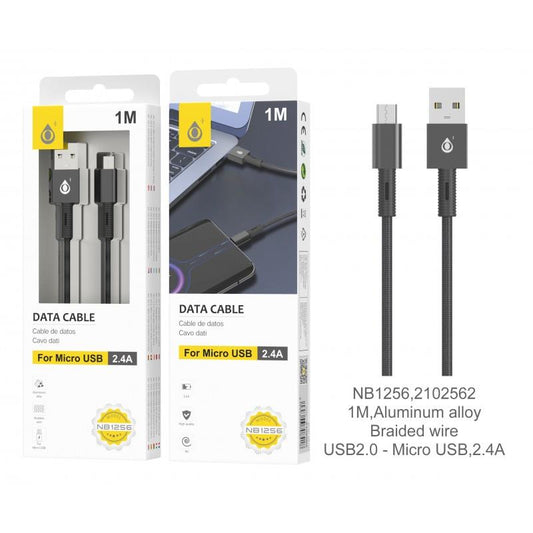 Braided Micro USB Data & Charging Cable 2.4A 1m Black