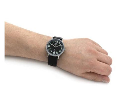 Limit Mens Basic Dated Silver Tone Case Black Dial Black Leather Strap Watch 5747