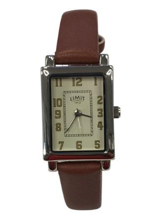 Limit Ladies Basic Rectangle Cream Face Brown Leather strap watch