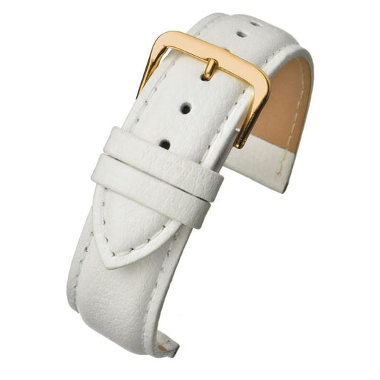 White Padded Buffalo Grain Leather Watch Strap Available Sizes 12mm-26mm