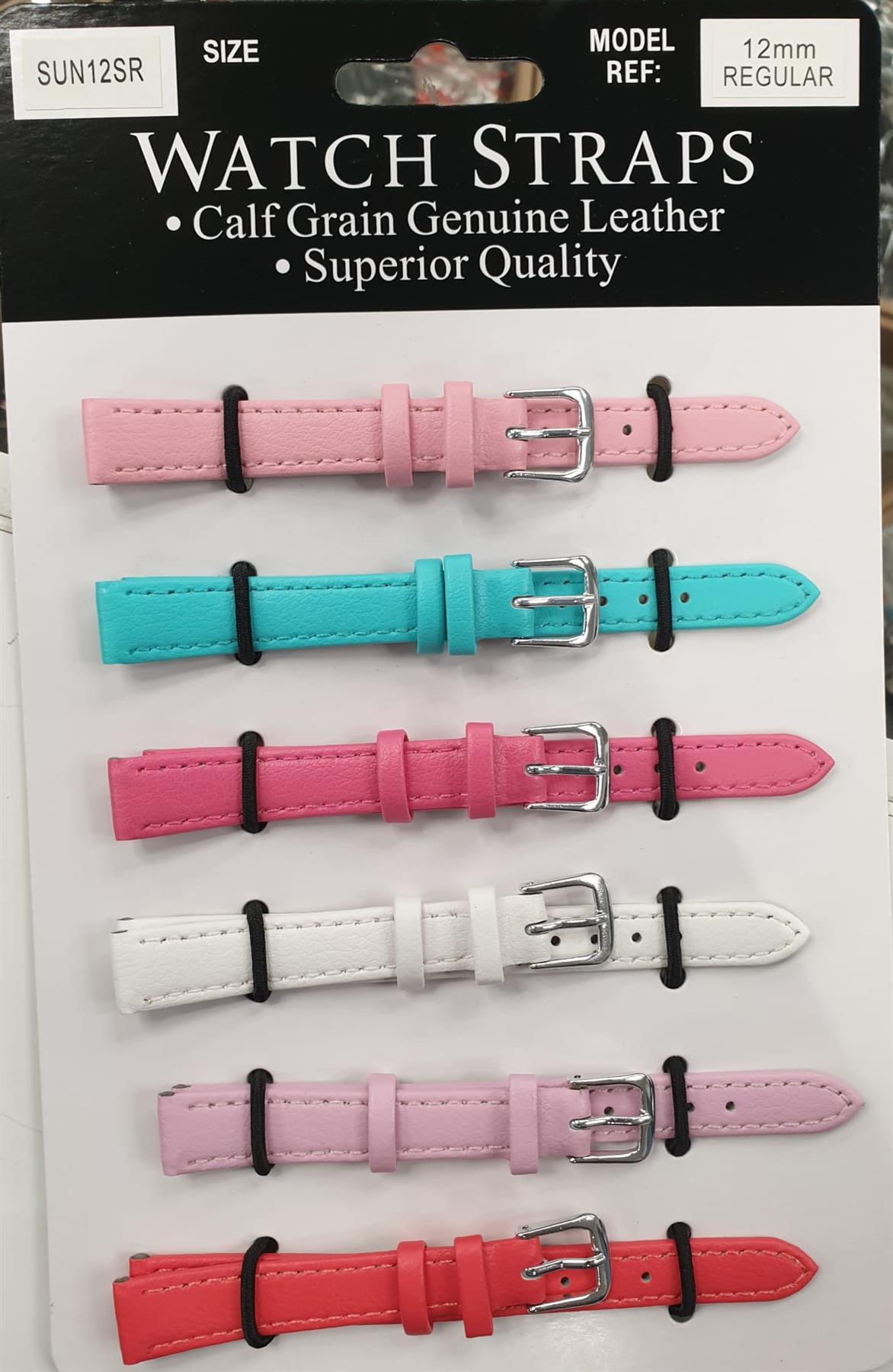 SUNSR Sun Mixed Colour Calf Leather Watch Straps Regular card of 6 - Silver Buckle