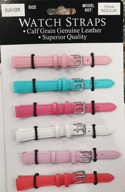 SUNSR Sun Mixed Colour Calf Leather Watch Straps Regular card of 6 - Silver Buckle