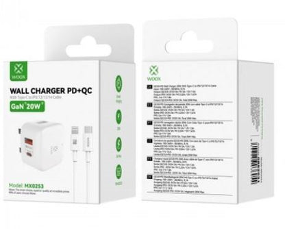 WOOX MX0253 20W PD+QC Home Charger with Type-C to Lightening Fast Cable, 5V 3A, White