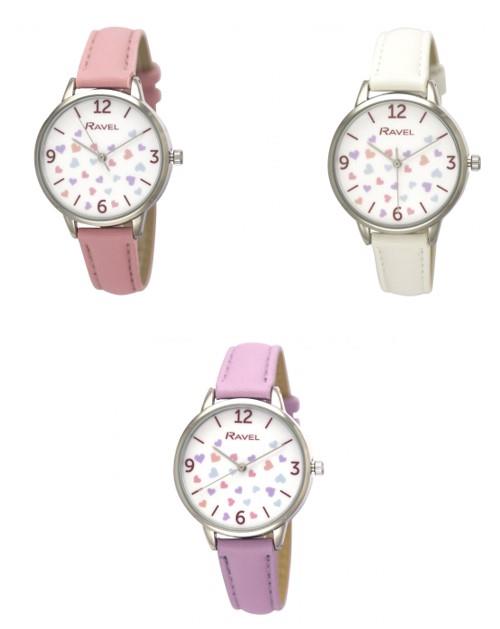 Ravel Ladies Hearts Leather Strap Watch - RF012 Available Multiple Colour