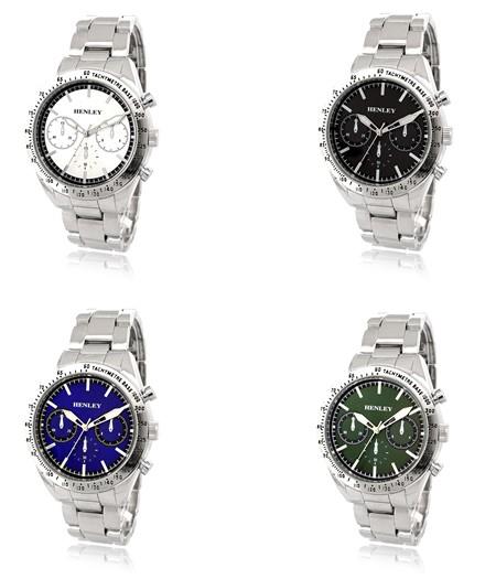 Henley Mens Fashion Round Case Multi Eye Dial Silver Plated Bracelet Watch H04001 Available Multi colors