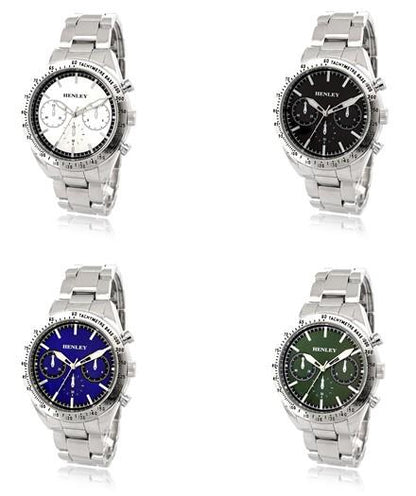 Henley Mens Fashion Round Case Multi Eye Dial Silver Plated Bracelet Watch H04001 Available Multi colors