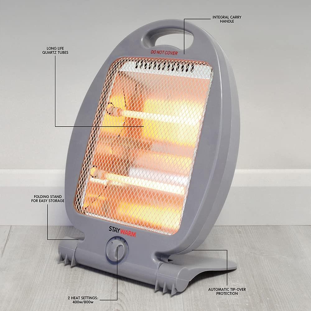 Stay Warm 800W 2 Bar Quartz Heater - Grey