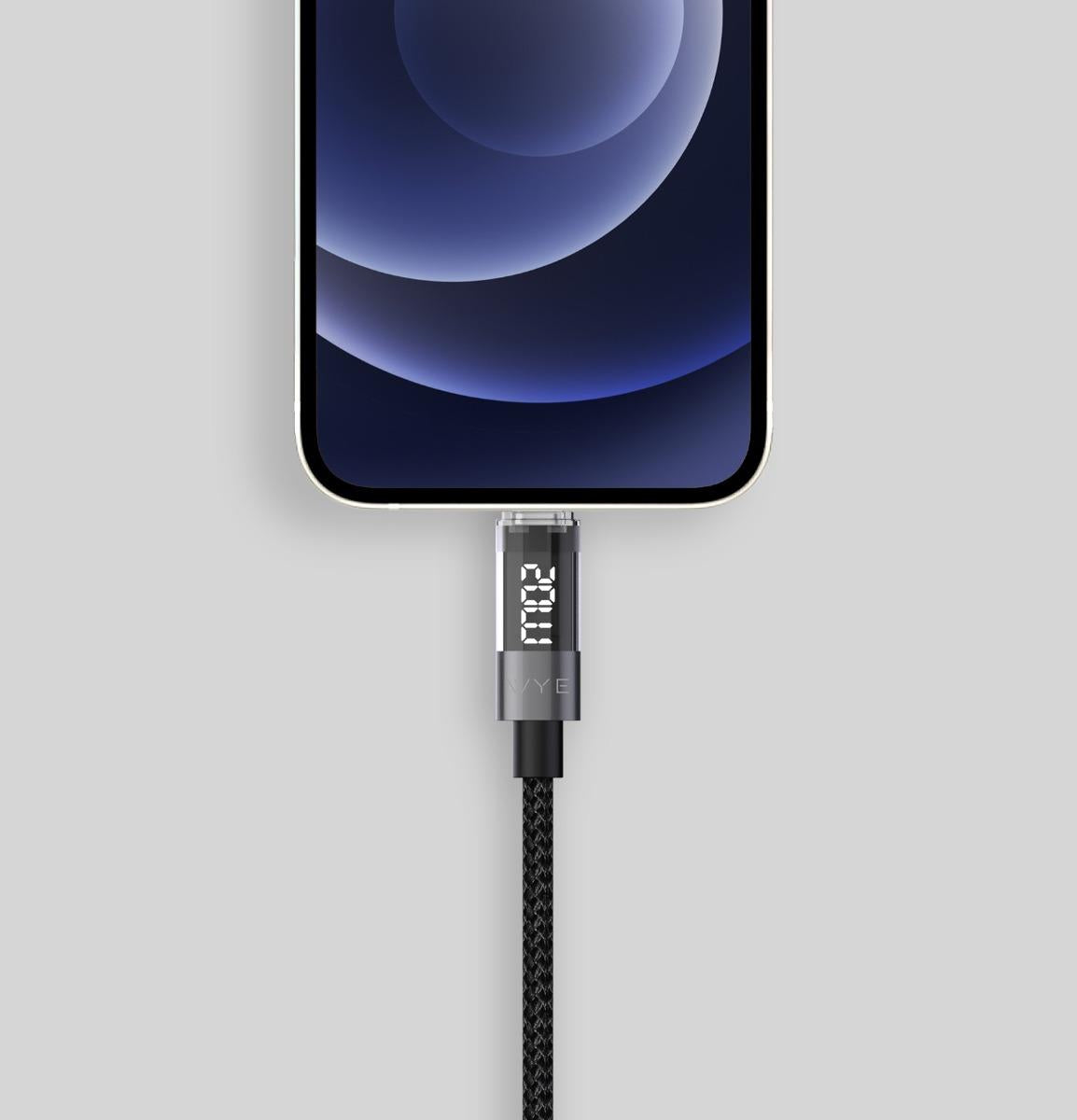 Wyeflow USB-C to 8-Pin Fast Charging & Data Cable With LED Display 1m