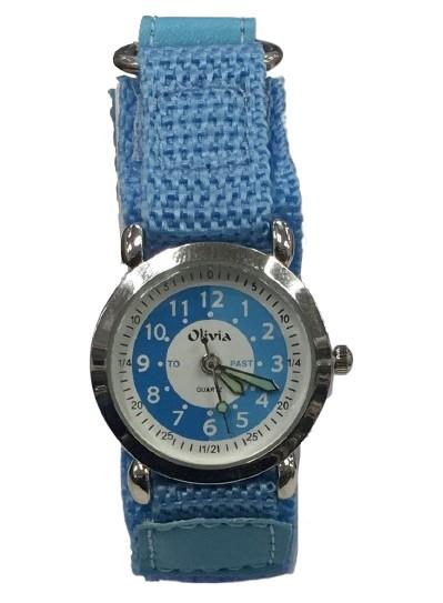 Olivia Children's Girls Analogue Quartz Time Teacher Watch with Blue Velcro Strap TOC147  - CLEARANCE NEEDS RE-BATTERY
