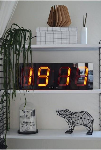 NeXtime "BIG D", square, Large display, Digital with adapter, very silent, 51,5 x 18 cm, Black wall clock