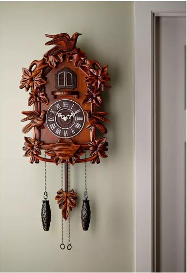 William Widdop Qtz Cuckoo Clock Bird on Top Wooden Case - Large