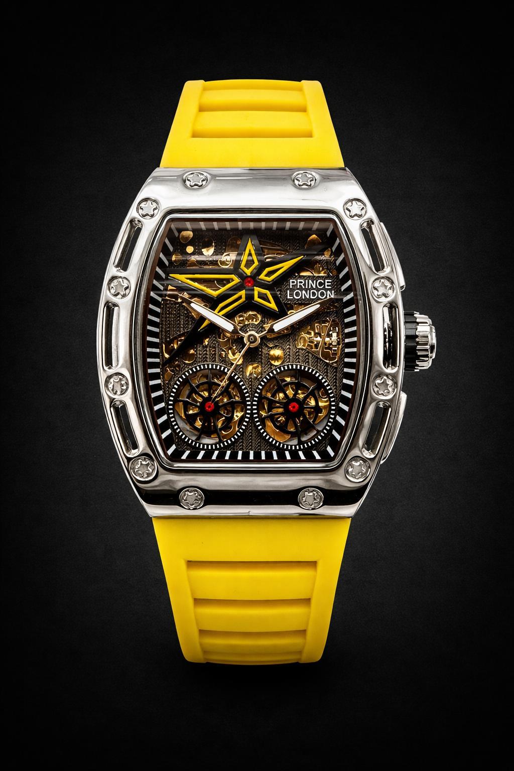 NYL Mens Automatic Mechanical Dial Yellow Rubber Watch NY London