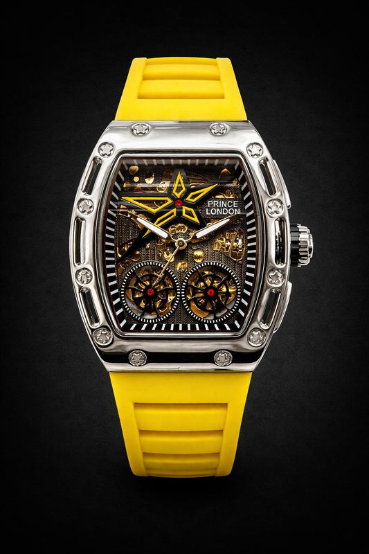 NYL Mens Automatic Mechanical Dial Yellow Rubber Watch NY London