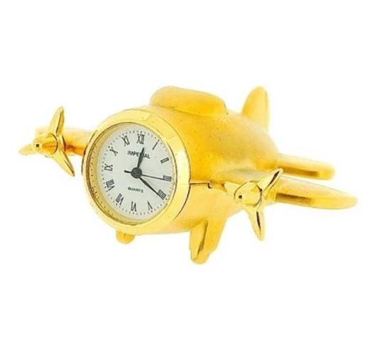 Miniature Clock Gold Aeroplane Solid Brass IMP63 - CLEARANCE NEEDS RE-BATTERY