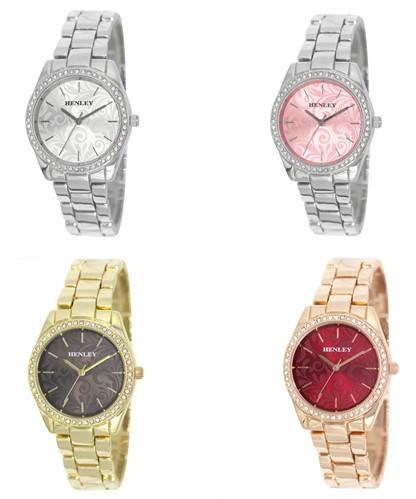 Henley Ladies Fashion Bling Etched Patterned Bracelet Watch H07326 Available Multiple Colour