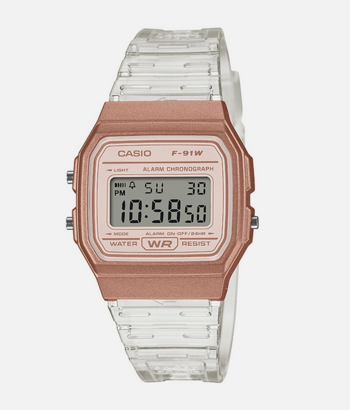 Casio Ladies Pink Digital Metallic Finish Clear Strap Watch