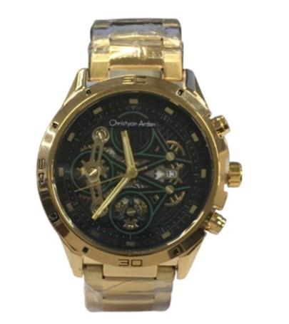 Christyan Arden Mens Fashion Dated Dial Analogue Gold/Black Metal Bracelet Strap Watch